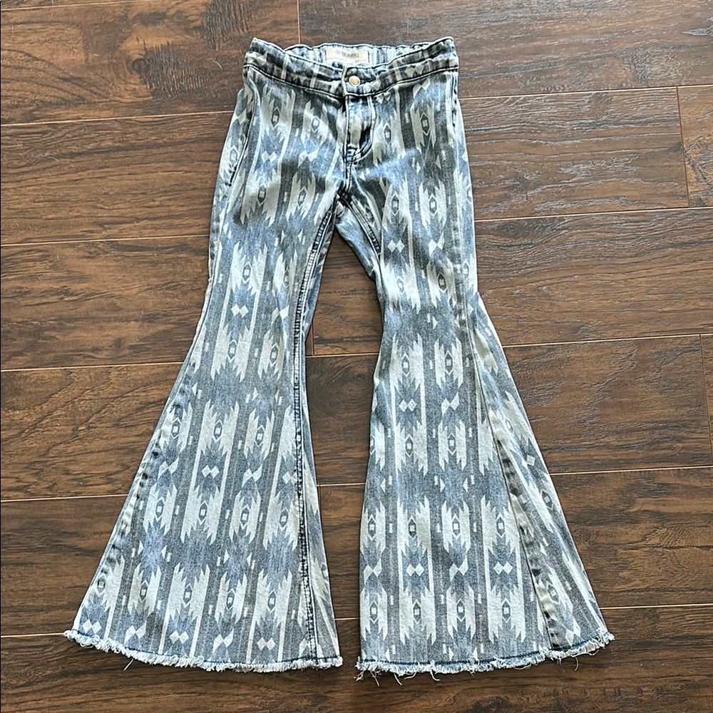 Rock and Roll Denim Boho Flare Jeans with Pattern, Girls size 8.
